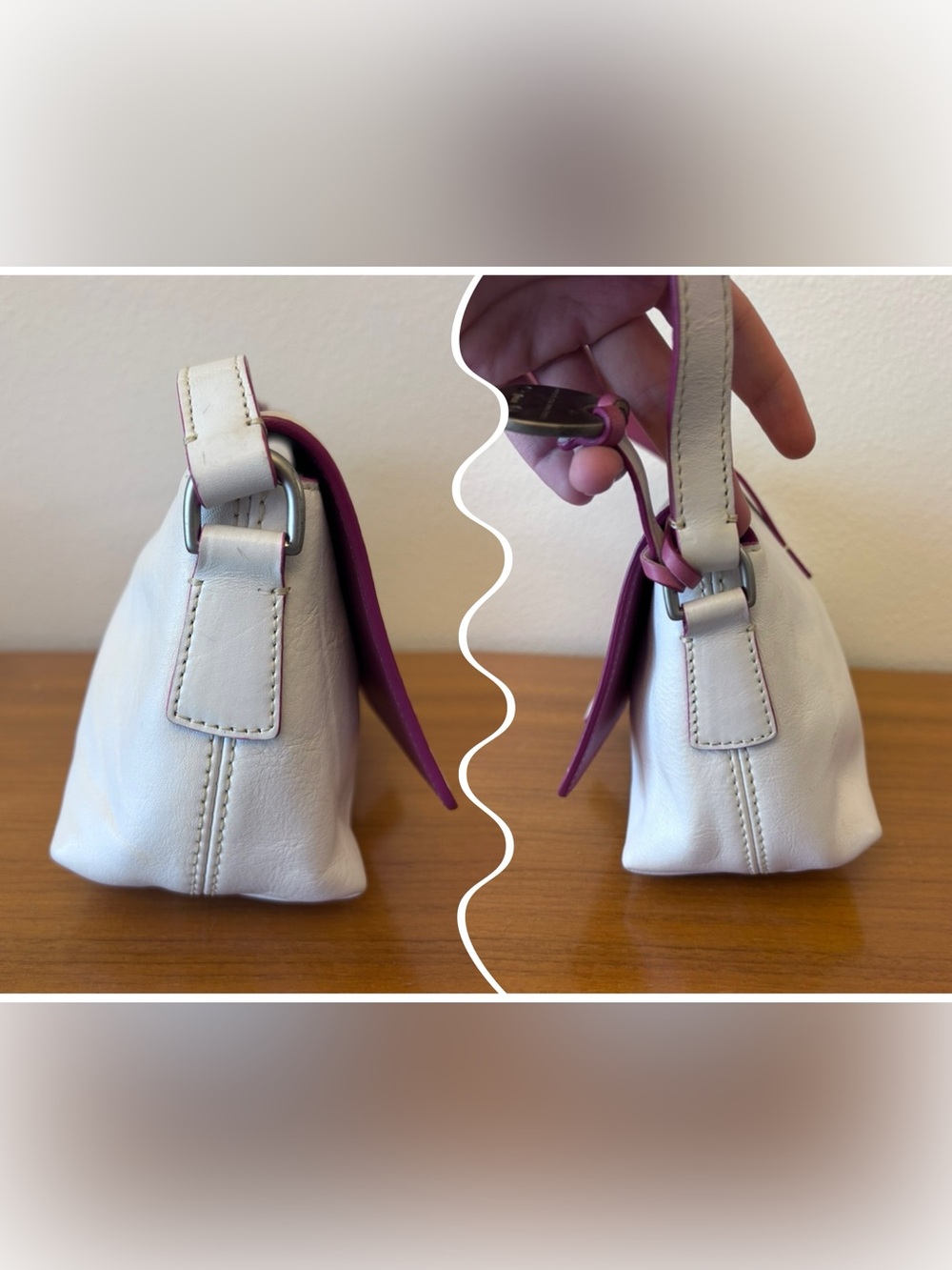 Dooney & Bourke White and Pink Y2K Leather Shoulder - Picture 4 of 7